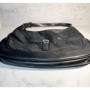 Vintage Stone Mountain Black Leather Embossed with Faux Snake Skin Satchel